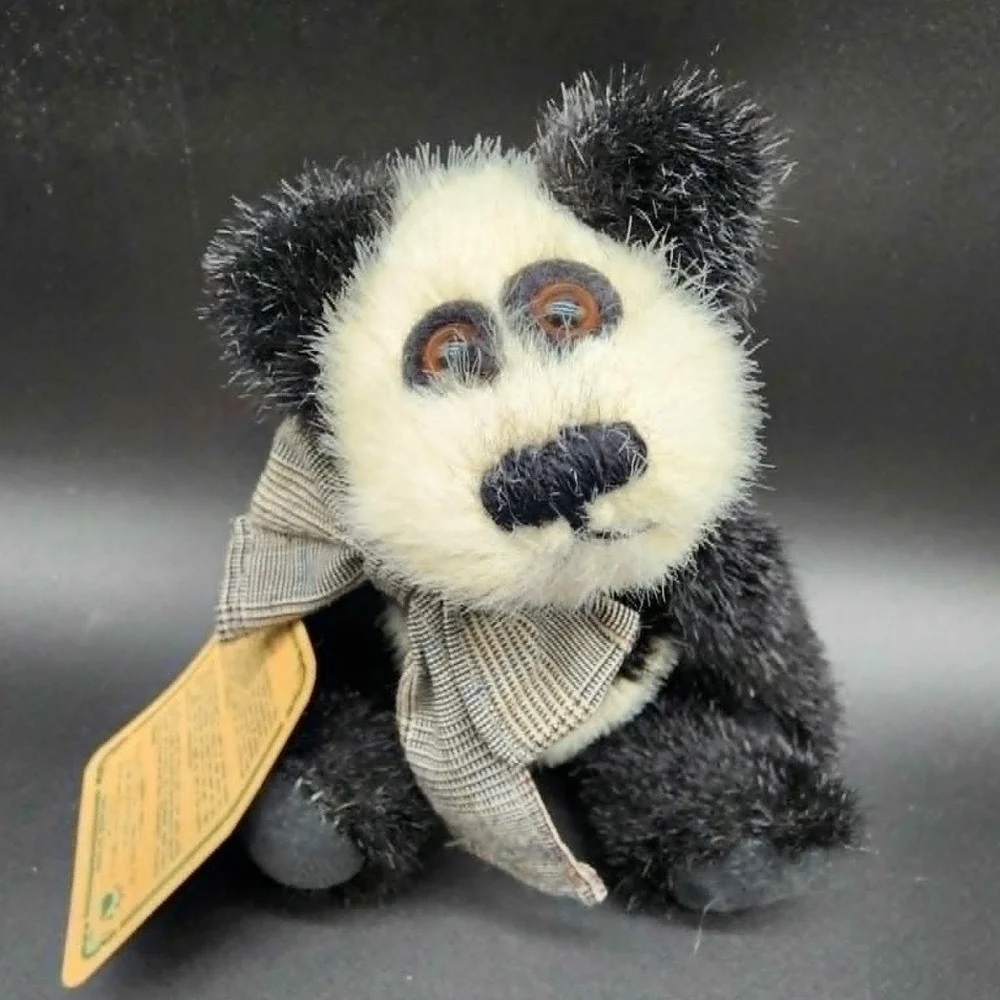 Boyds Black White Panda Bear Archive‎ Series Jointed Plush Plaid Bow Vintage 90s